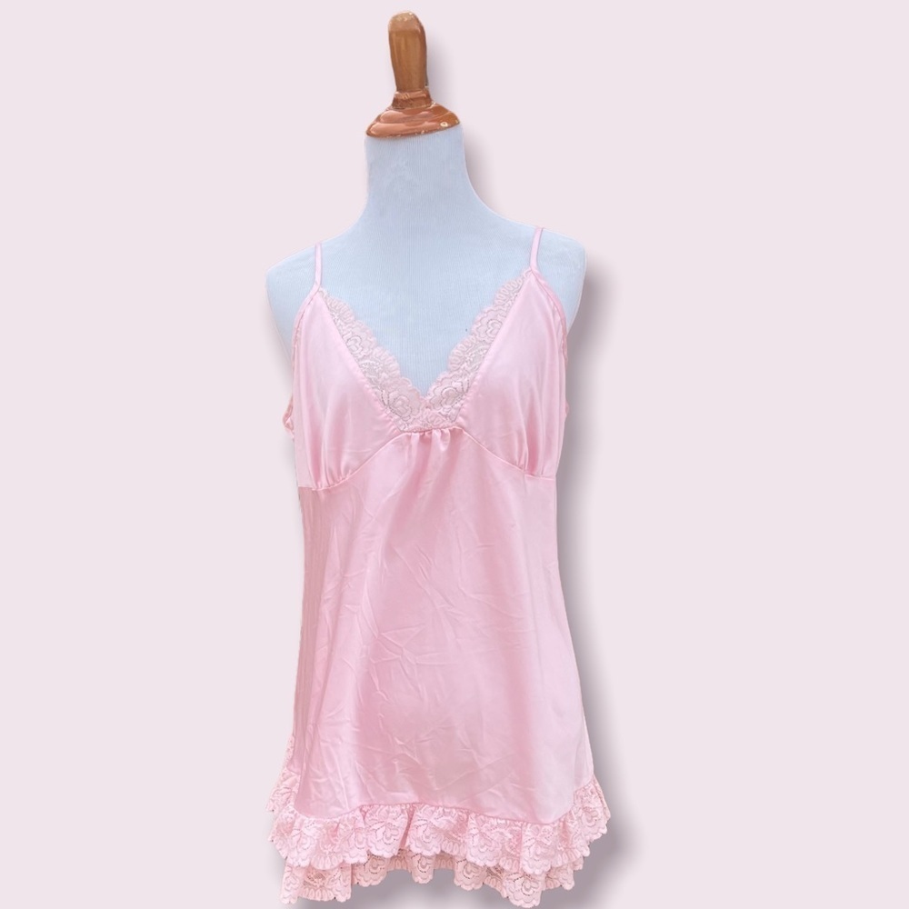 Vintage pink ruffle slip dress